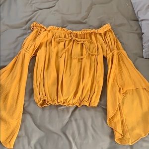 Yellow off shoulder top with wide sleeve